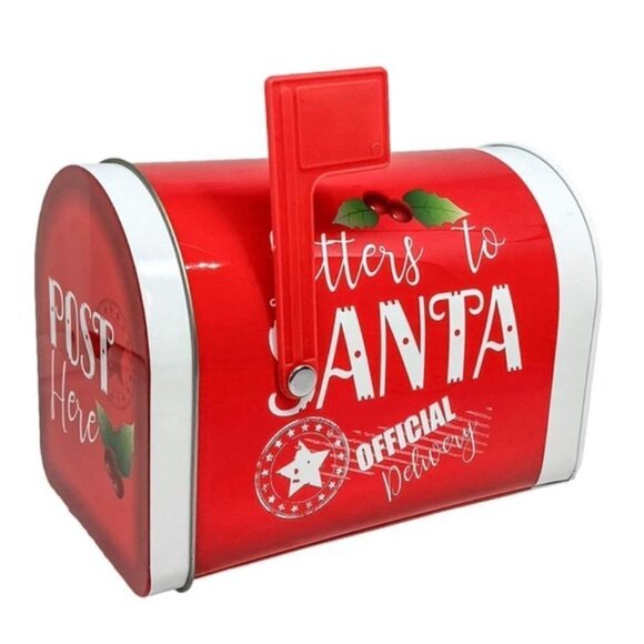 Letters to Santa Christmas Tin Tabletop Mailbox Decoration Red Official Delivery - Picture 5 of 10
